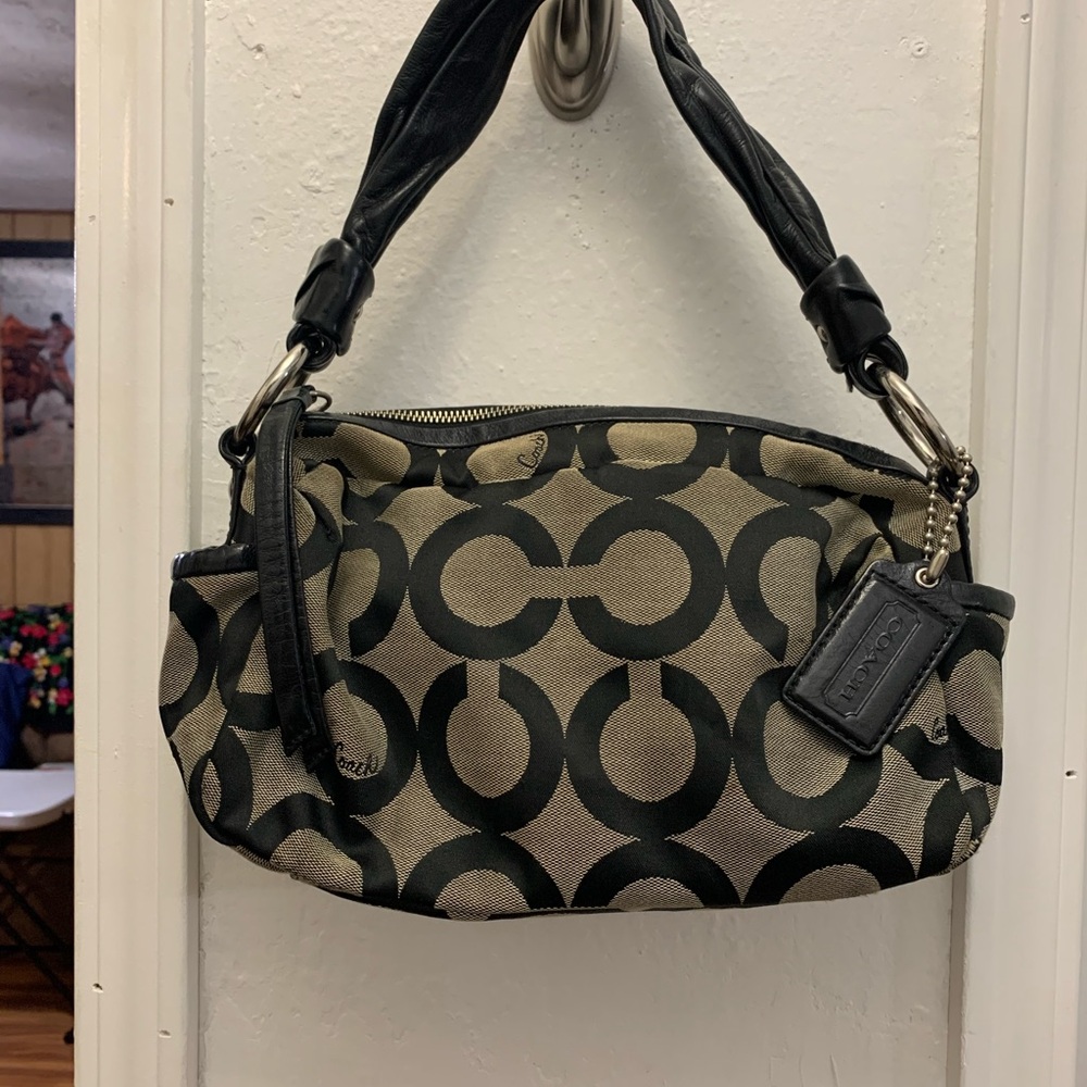 Coach Black and Tan Shoulder Bag with Signature Style